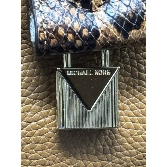 Michael Kors Python Embossed Satchel Bag Leather Acorn NWT Brown Office Tote - Picture 3 of 16